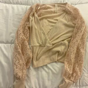 Anthropologie Sexy Lace Long Sleeve Wrap Top